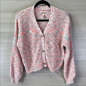 Willow & Root Oversized Boxy Space Dyed Knit Cardigan in Glazed Peach XS